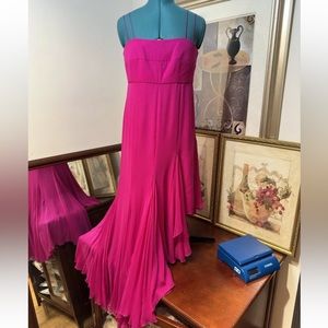 Frank Agostino Hot Pink Asymmetric Hem Lined Spagetti Straps Evening Dress Sz 8